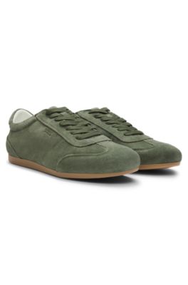 Deportivas de ante con detalles de logo, Verde oscuro