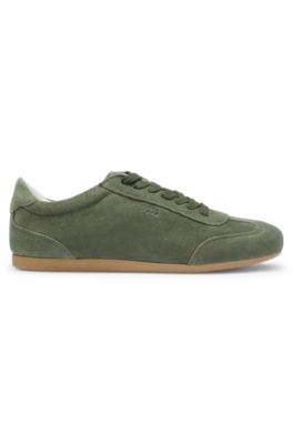 Deportivas de ante con detalles de logo, Verde oscuro