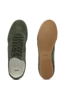 Deportivas de ante con detalles de logo, Verde oscuro