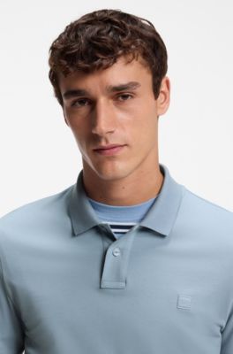 Slim-fit knit polo, Light Blue