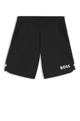 Stretch-jersey logo shorts with hidden drawstring, Black