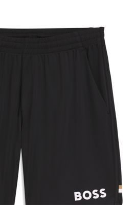 Shorts de punto el&aacute;stico con logo y cord&oacute;n oculto, Negro