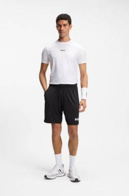 Shorts de punto el&aacute;stico con logo y cord&oacute;n oculto, Negro