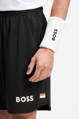 Shorts de punto el&aacute;stico con logo y cord&oacute;n oculto, Negro