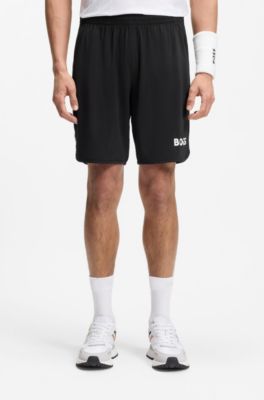 Stretch-jersey logo shorts with hidden drawstring, Black