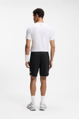 Stretch-jersey logo shorts with hidden drawstring, Black