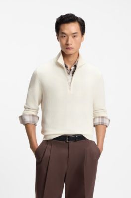 Zipper-neck cotton sweater, White