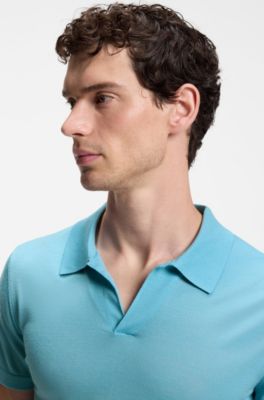 BOSS BY BECKHAM knit polo in virgin wool, Light Blue