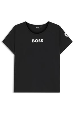 Stretch-jersey T-shirt with tennis artwork, Black