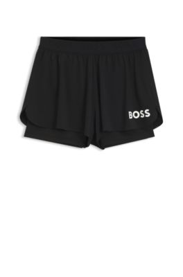 Stretch-jersey shorts with contrast logo, Black