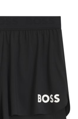 Stretch-jersey shorts with contrast logo, Black