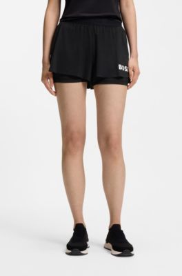Stretch-jersey shorts with contrast logo, Black