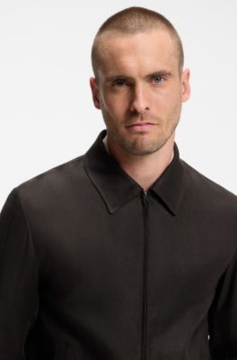 BOSS BY BECKHAM cazadora relaxed fit de lino, Marr&oacute;n oscuro