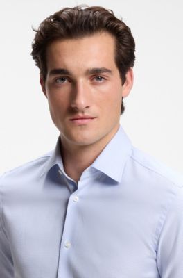 Slim-fit dress shirt in Italian cotton, Light Blue