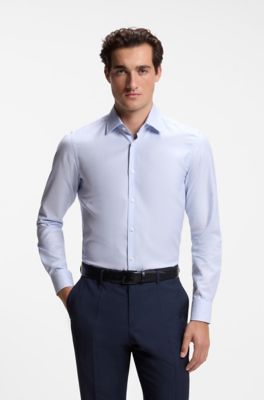 Slim-fit dress shirt in Italian cotton, Light Blue