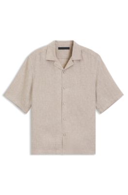 BOSS BY BECKHAM camisa relaxed fit de lino, Beige