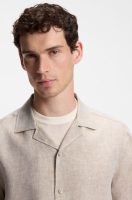 BOSS BY BECKHAM camisa relaxed fit de lino, Beige