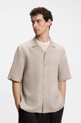 BOSS BY BECKHAM camisa relaxed fit de lino, Beige