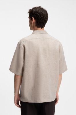 BOSS BY BECKHAM camisa relaxed fit de lino, Beige