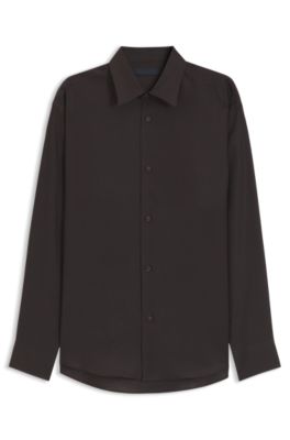 BOSS BY BECKHAM relaxed-fit linen shirt, Dark Brown