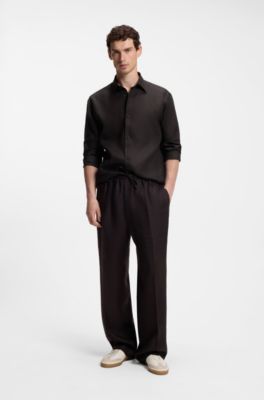 BOSS BY BECKHAM relaxed-fit linen shirt, Dark Brown