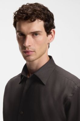 BOSS BY BECKHAM relaxed-fit linen shirt, Dark Brown