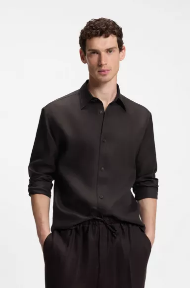 BOSS BY BECKHAM relaxed-fit linen shirt, Dark Brown