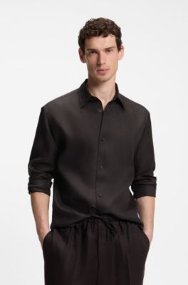 BOSS BY BECKHAM relaxed-fit linen shirt, Dark Brown