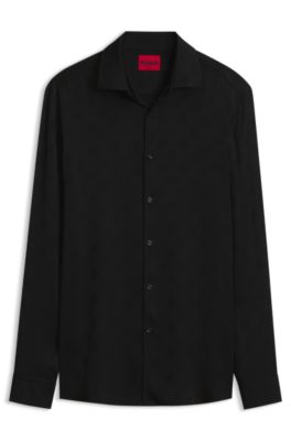 Slim-fit shirt with allover croquet-themed pattern, Black