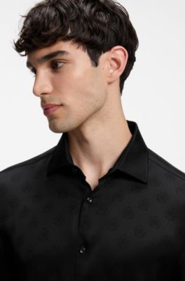 Slim-fit shirt with allover croquet-themed pattern, Black