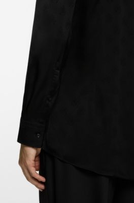 Slim-fit shirt with allover croquet-themed pattern, Black