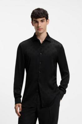 Slim-fit shirt with allover croquet-themed pattern, Black