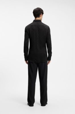 Slim-fit shirt with allover croquet-themed pattern, Black