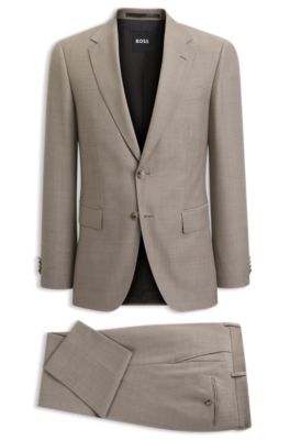 Costume Slim deux pi&egrave;ces en laine vierge, Brun chin&eacute;