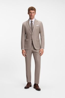 Costume Slim deux pi&egrave;ces en laine vierge, Brun chin&eacute;