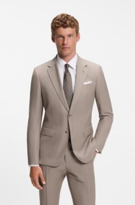 Traje slim fit de dos piezas en lana virgen, Marr&oacute;n claro