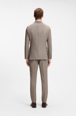 Traje slim fit de dos piezas en lana virgen, Marr&oacute;n claro