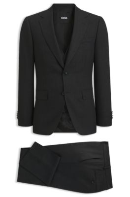 Micro-patterned slim-fit suit in Italian virgin wool, Black
