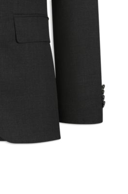 Micro-patterned slim-fit suit in Italian virgin wool, Black