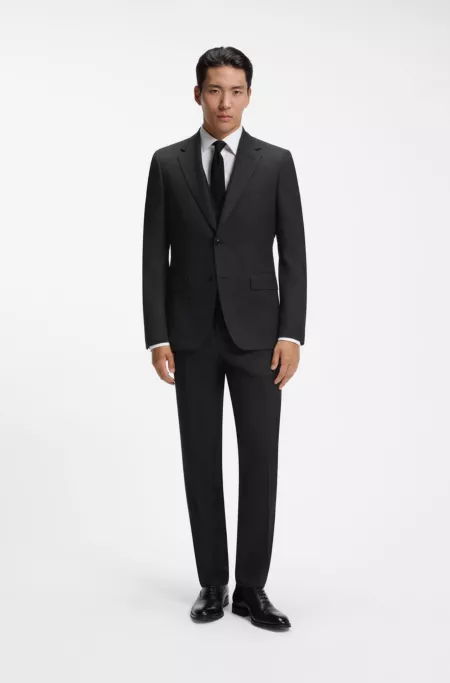 Micro-patterned slim-fit suit in Italian virgin wool