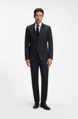 Traje slim fit de lana virgen italiana con microestampado, Negro