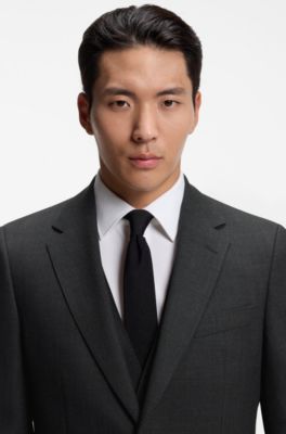 Micro-patterned slim-fit suit in Italian virgin wool, Black