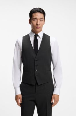 Traje slim fit de lana virgen italiana con microestampado, Negro