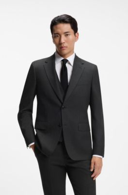 Micro-patterned slim-fit suit in Italian virgin wool, Black