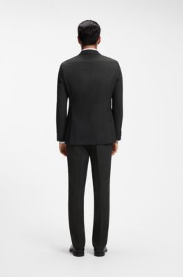 Micro-patterned slim-fit suit in Italian virgin wool, Black