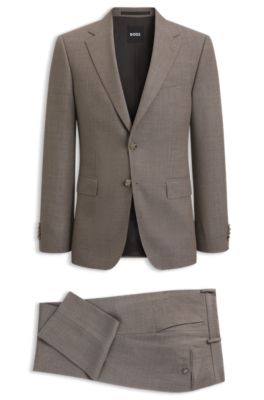 Micro-patterned slim-fit suit in Italian virgin wool, Light Brown