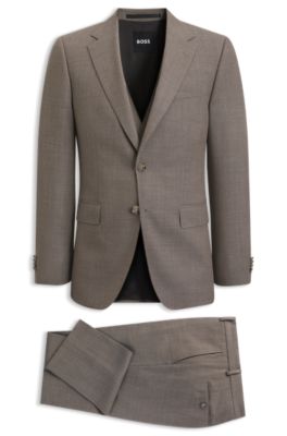 Micro-patterned slim-fit suit in Italian virgin wool, Light Brown