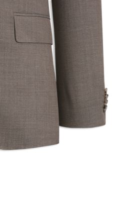 Traje slim fit de lana virgen italiana con microestampado, Marr&oacute;n claro