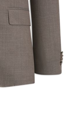 Micro-patterned slim-fit suit in Italian virgin wool, Light Brown