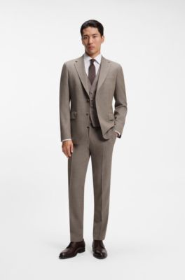 Micro-patterned slim-fit suit in Italian virgin wool, Light Brown